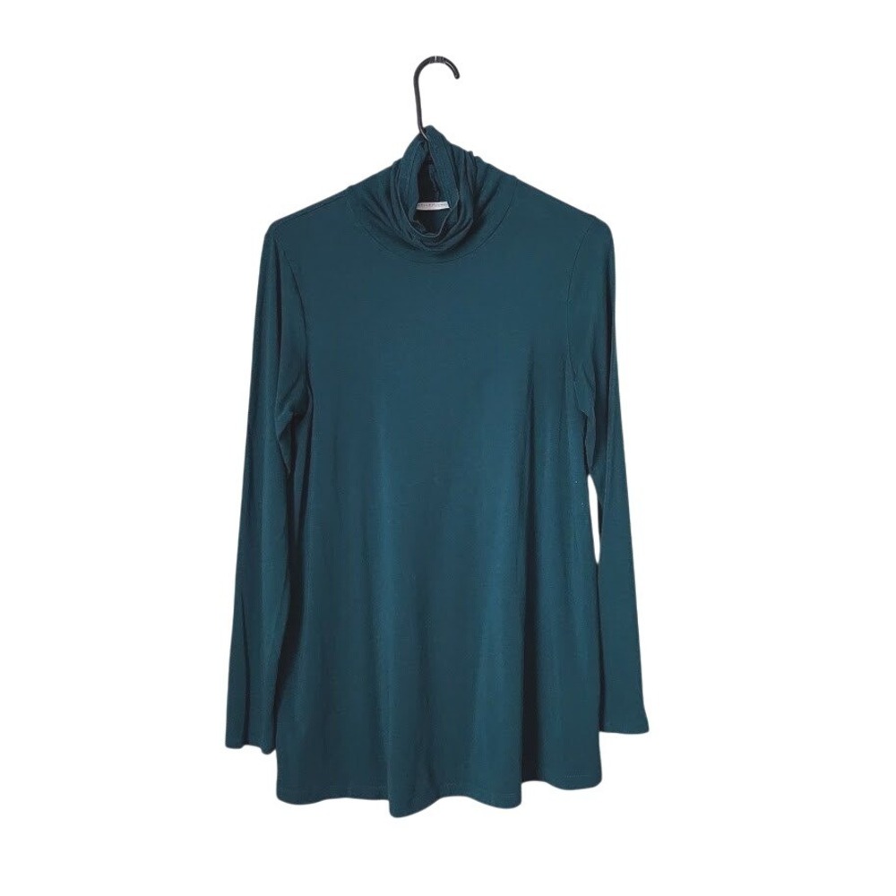 PERUVIAN CONNECTION Teal Pima Cotton Modal Turtleneck Flared Tunic Lagenlook M